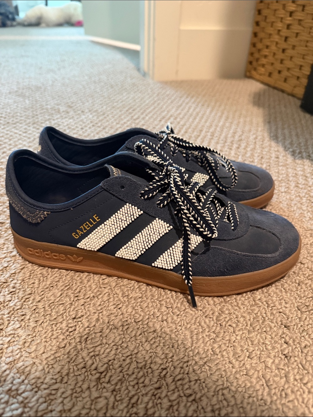 adidas Gazelle Navy Suede Sneakers with Gum Sole